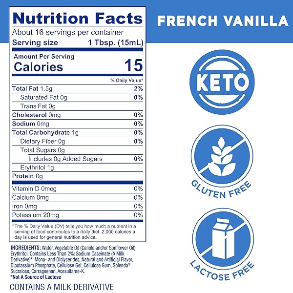 SPLENDA SUGAR FREE, LOW CALORIE FRENCH VANILLA COFFEE CREAMER, 8 FL OUNCES BOTTLE