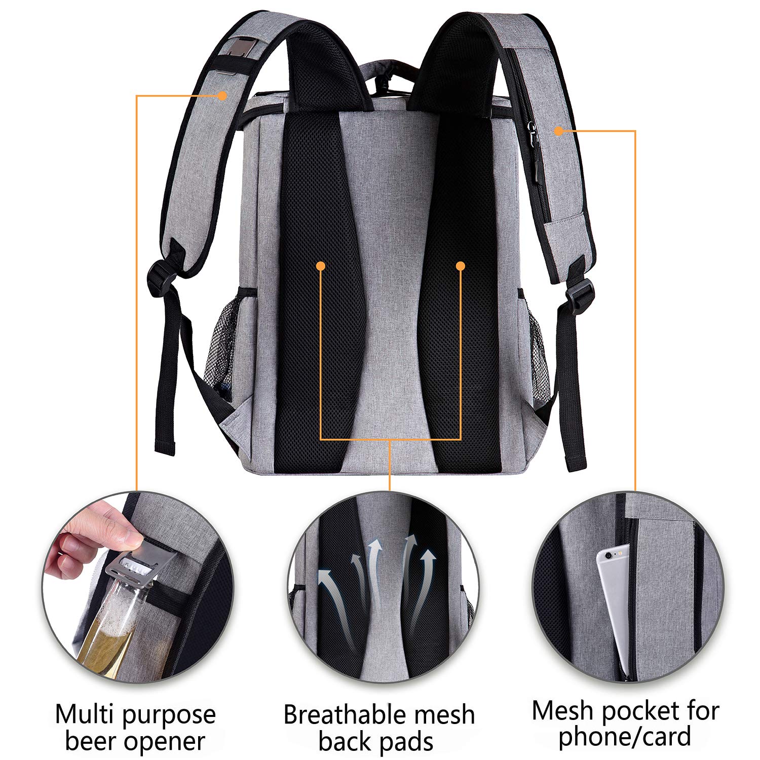 FORICH Backpack Cooler Leakproof Insulated Waterproof Backpack Cooler Bag, Lightweight Soft Beach Cooler Backpack for Men Women to Work Lunch Picnics Camping Hiking, 30 Cans