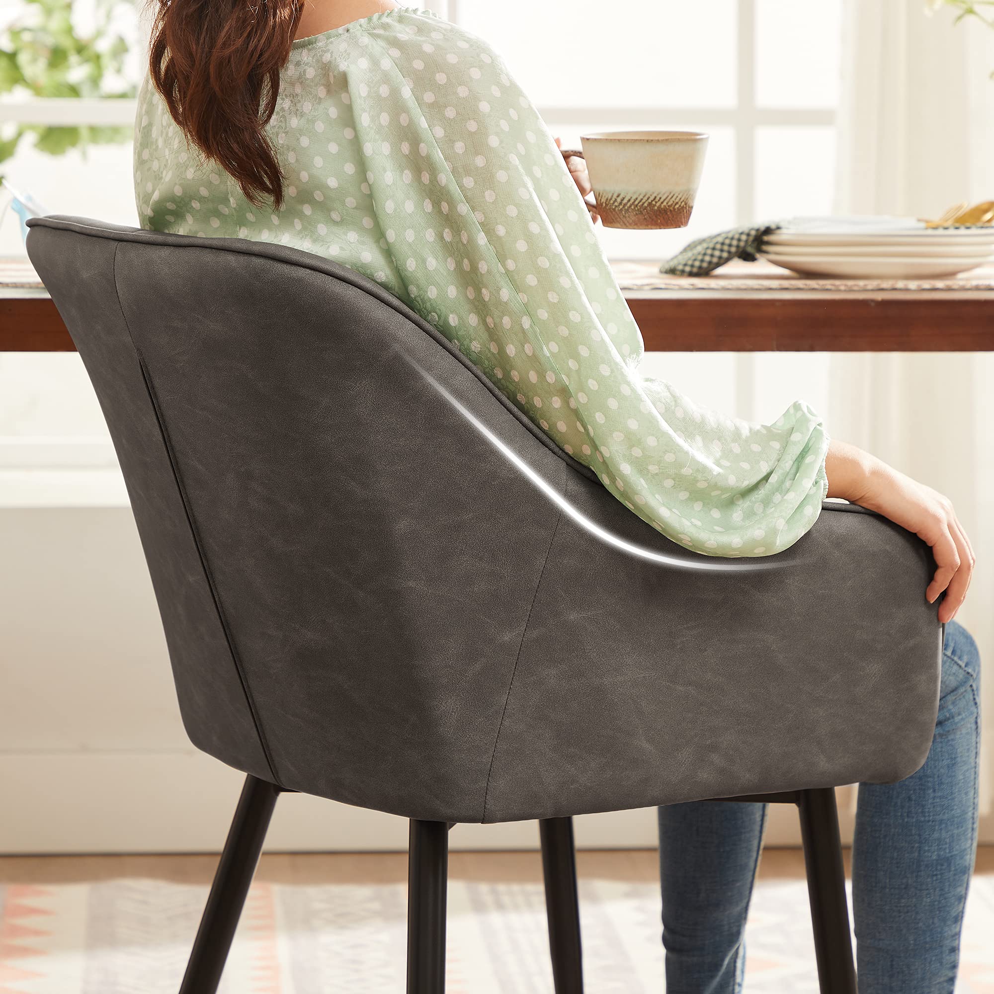 SONGMICS Esszimmerstuhl, Sessel, Loungesessel, mit Armlehne, PU-Bezug, bis 110 kg belastbar, Metallbeine, für Esszimmer, Küche, Wohnzimmer, Schlafzimmer, grau LDC079G01 7