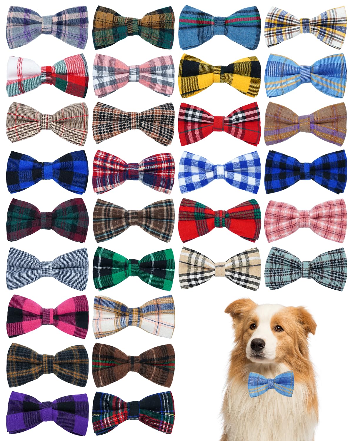 Photo 1 of PET SHOW 30Pcs Plaided Large Dog Bow Ties Dog Bowties Doggies Bulk for Medium Big Pet Collar Attachment for Girl Boy Cat Kitten Summer Valentines Holiday Christmas Birthday Wedding Costumes