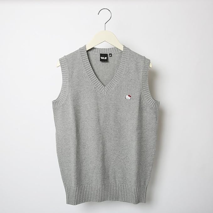 Amazon ハローキティ Hello Kitty コットン スクールベスト ニット ベスト おしゃれ レディース 女子高生 女子 中学生 学生 高校生 ワンポイント L グレー ベスト 通販