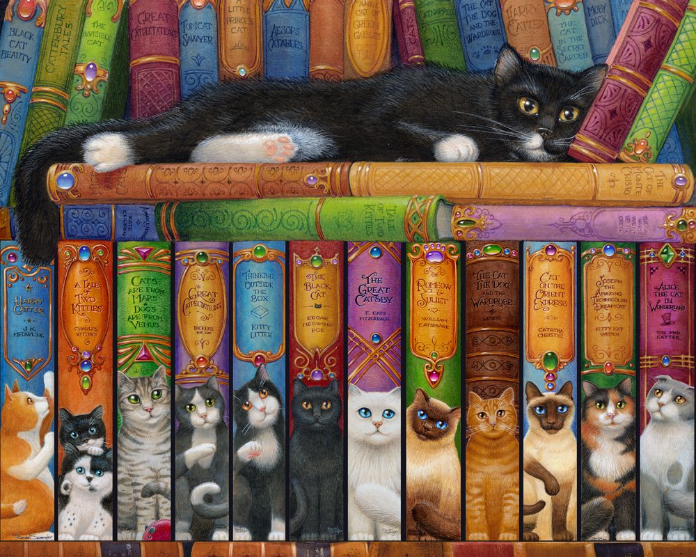 Cat Bookshelf Jigsaw Puzzle 1000 Piece by Vermont Christmas Company