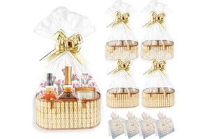 QTRQTR 4 Set Baskets for Gifts Empty Gift Basket with Handle Large Foldable Woven Bamboo Empty Gift Baskets to Fill for Chris
