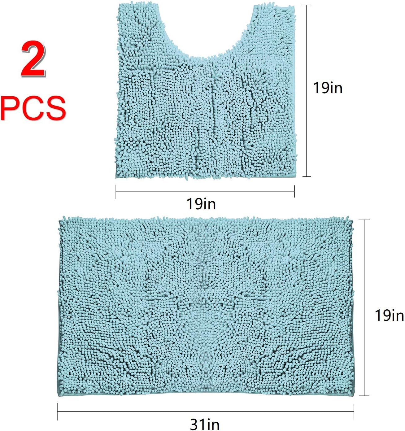Bathroom Rugs Chenille Bath Mat Set, Soft Plush Non-Skid Shower Rug +Toilet Mat. (SPA Blue): Kitchen & Dining