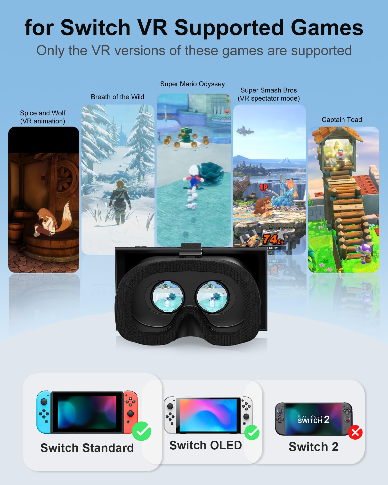 Aufgewertet VR Brille für Nintendo Switch/Switch OLED Modell, 3D Virtual Reality Headset Spiele Zubehör mit Anpassbaren HD-Gläsern und Elite Strap, Switch VR Labo Goggles Brille 3