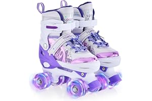 TOMSHOO Roller Skates for Girls Kids Child Beginners, 4 Size Adjustable Light up Wheels Fun Illuminating Skates for Boys Todd