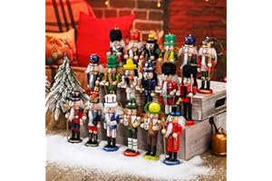 Liliful Christmas Nutcracker Ornament Set 18 Pcs Nutcracker Soldier Christmas Decoration Wooden Hanging Ornaments for Xmas Tree Figure Puppet Toy Present(Elegant Style)