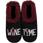 Snoozies Wine Slipper Socks for Women, Funny Wine Gifts and House Slippers Soft Non-Slip, Sherpa Lining, Indoor Cute Slippers