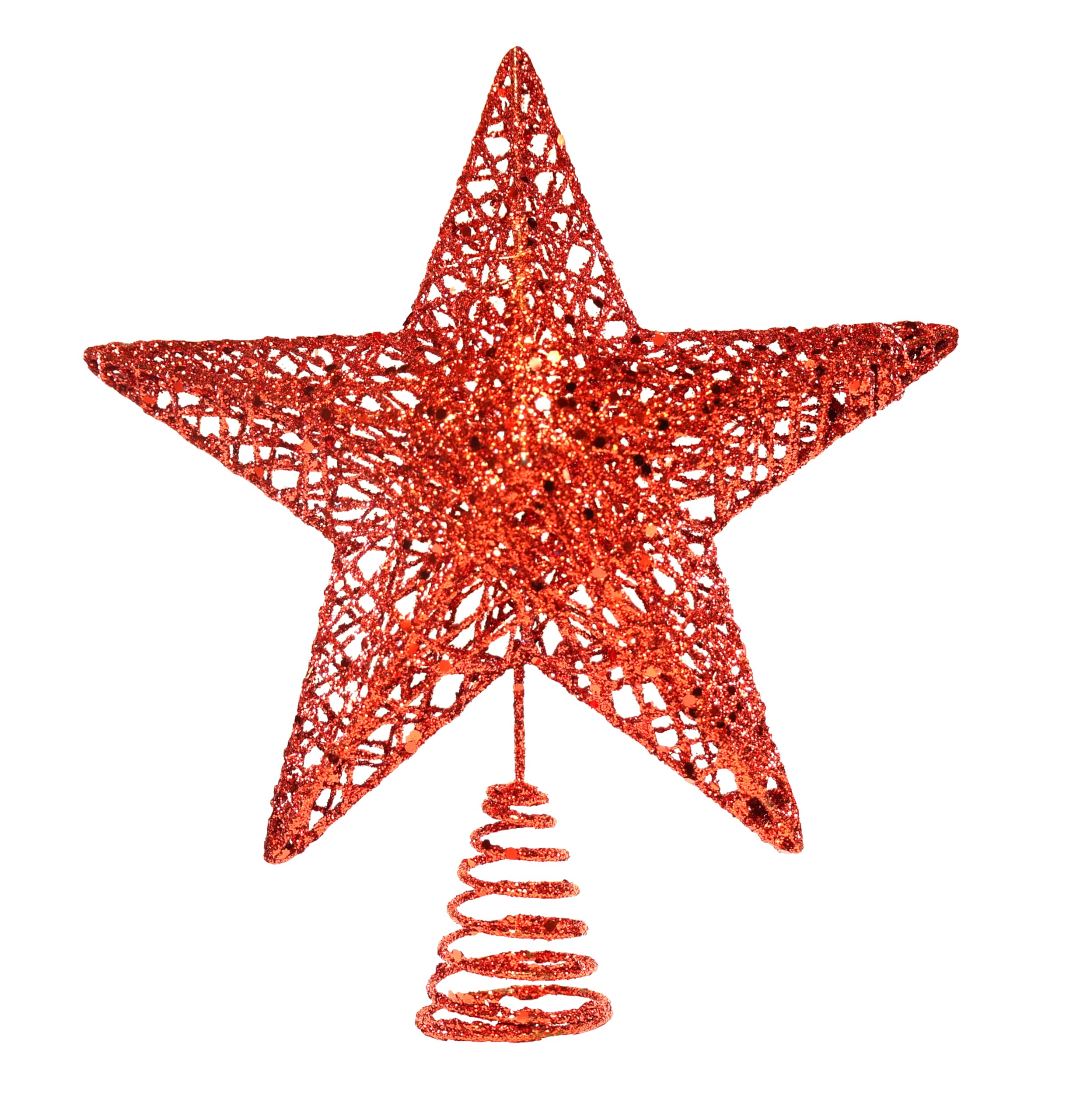 23CM Christmas Tree Topper- Christmas Tree Star for Xmas Decorations- 3D Glitter Red Christmas Tree Topper- Star Tree Topper for Christmas Tree, Outdoor Indoor Party (Red)