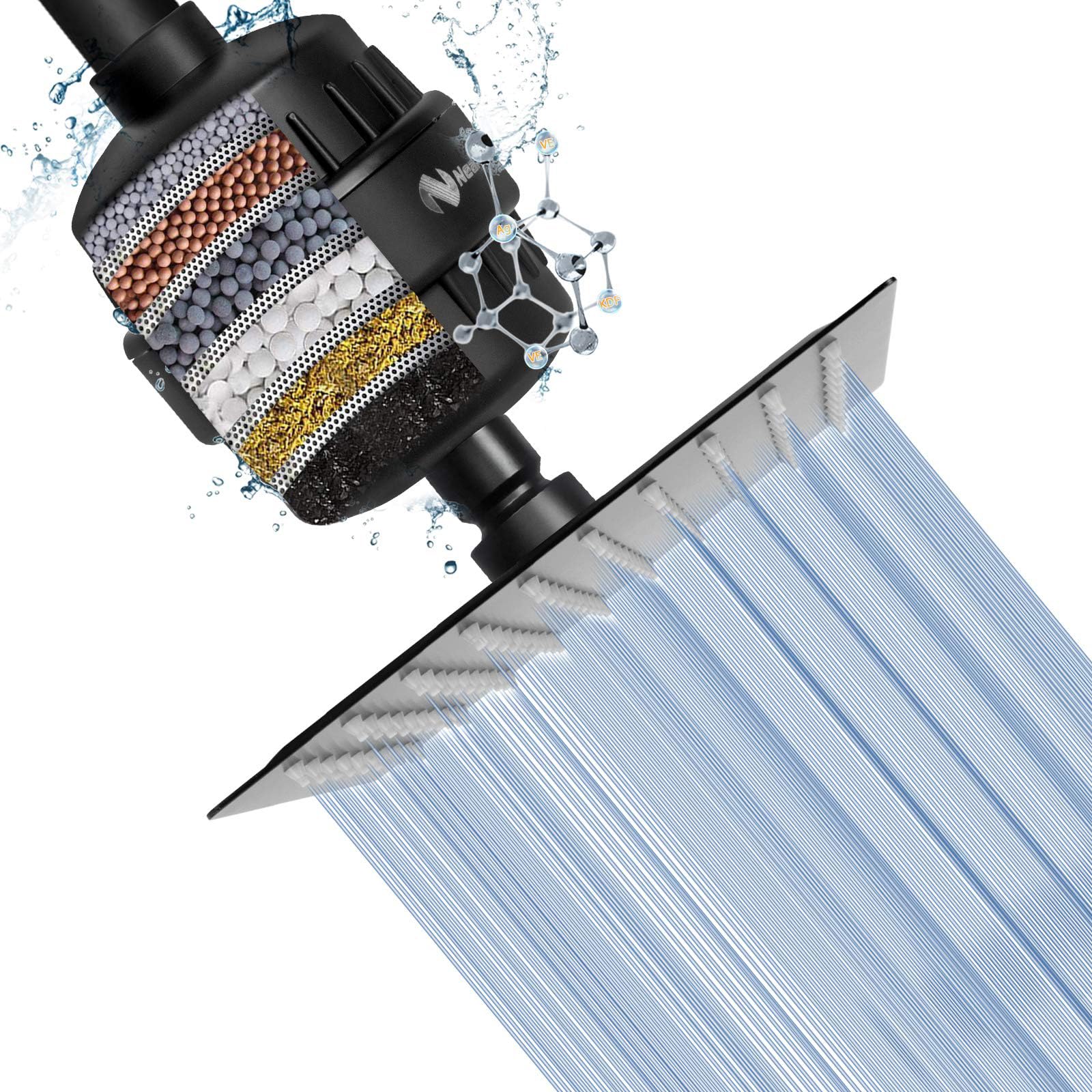 Photo 1 of NearMoon Square Shower Head and 15 Stage Shower Filter Combo, High Pressure Filtered Head for Hard Water, Improves the Condition of Your Skin, Hair (Matte Black)