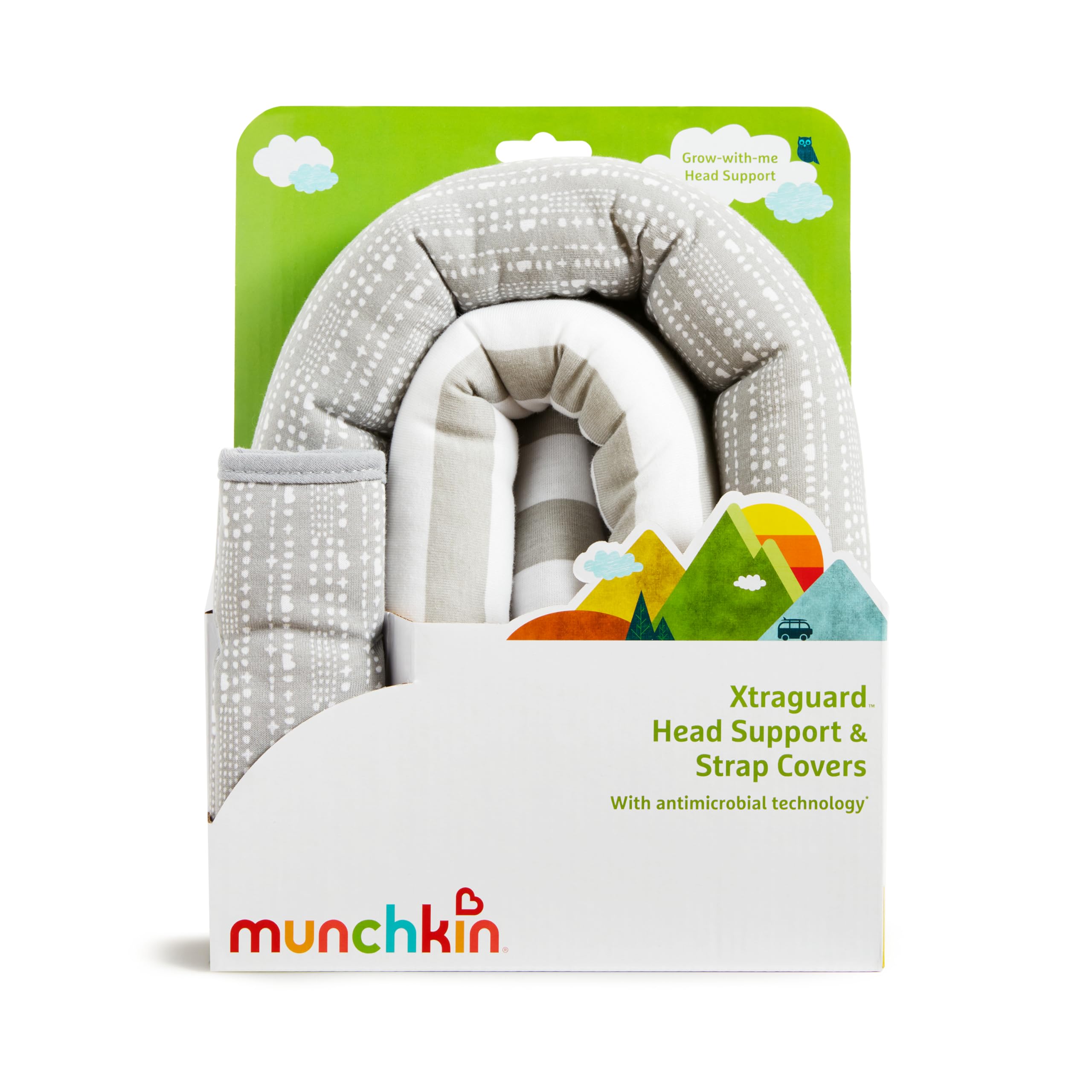 Munchkin Car Seat Head Support Baby, Infant and Newborn, Fabric Strap Covers, Silver-Ion Technology, Dots