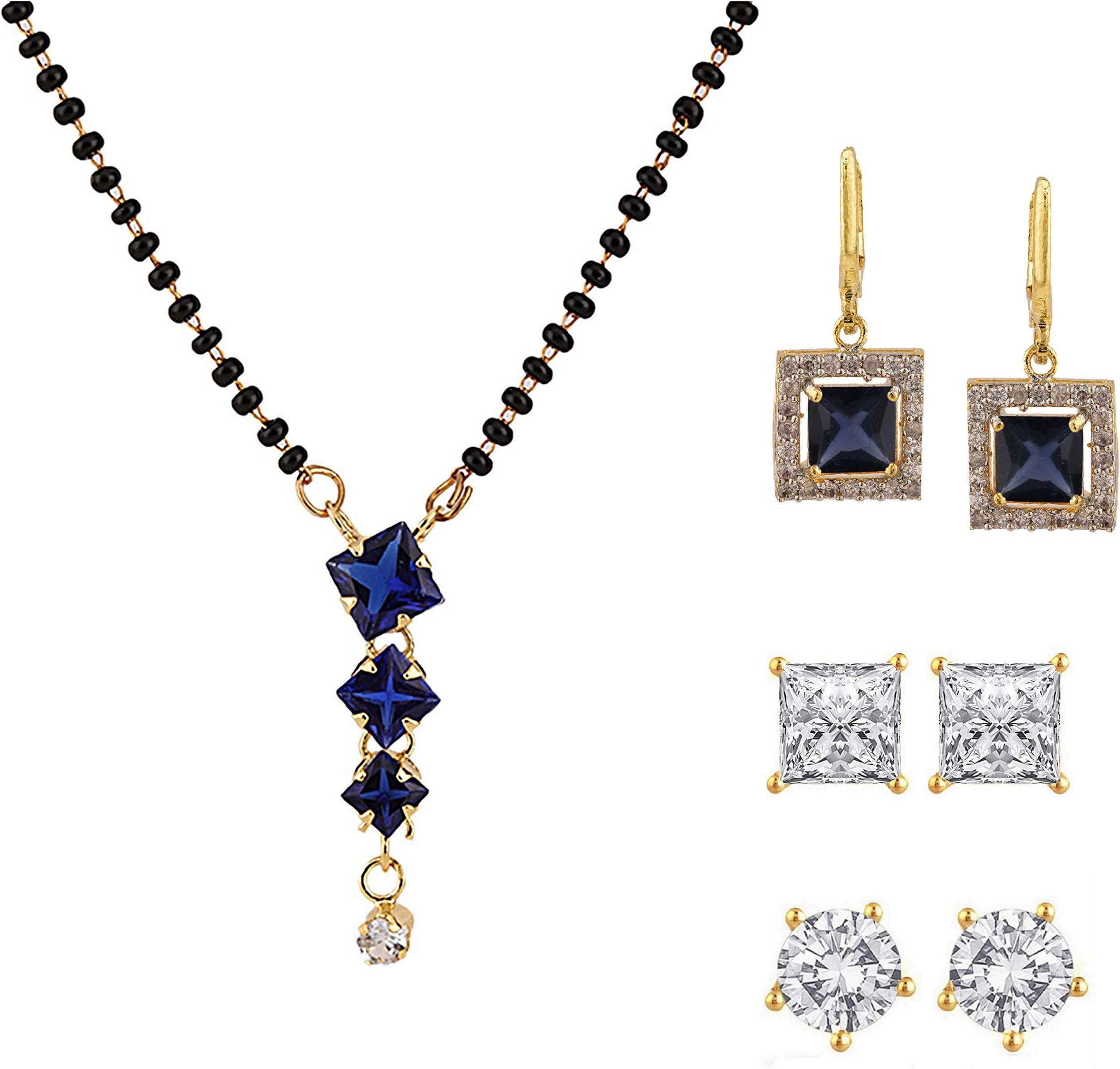 Efulgenz Indian Bollywood Traditional Gold Plated American Diamond CZ Mangalsutra Pendant Necklace Jewelry for Women