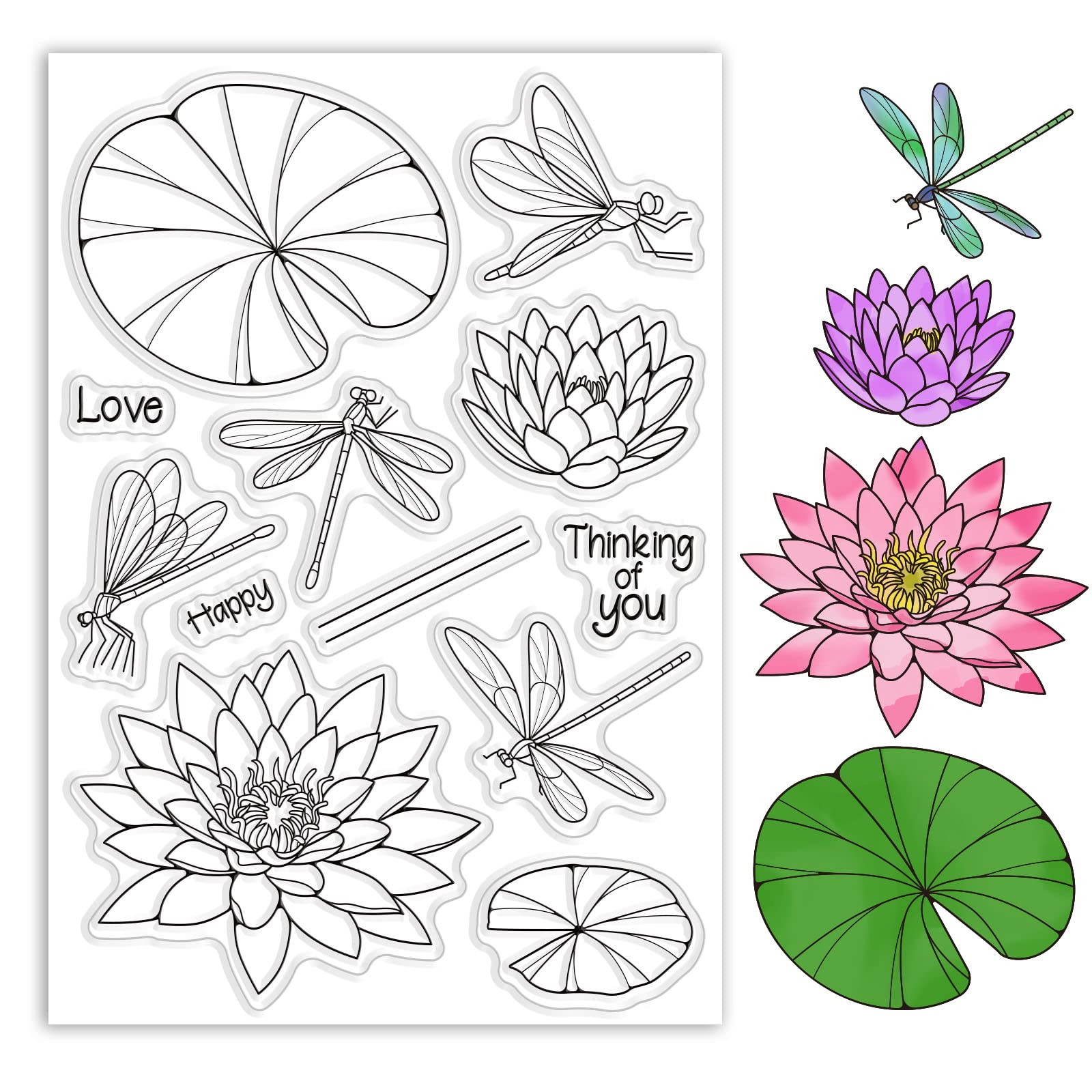 ORIGACH Water Lily and Dragonfly Clear Stamps Silicone Transparent Stamps for Card Making Decoration and DIY Scrapbooking