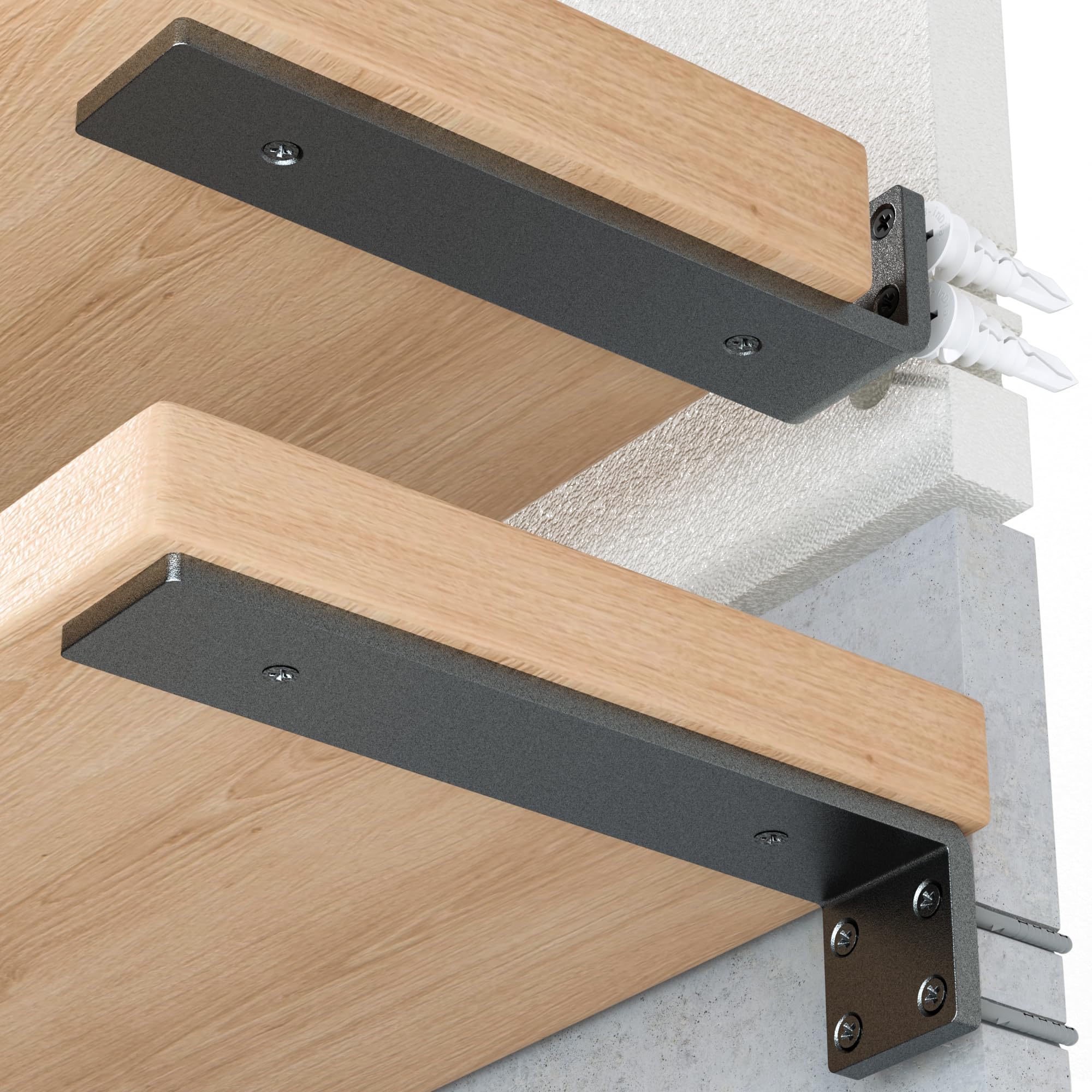 Photo 1 of HOZE Heavy Duty Shelf Brackets 4-Inch, 6 Pack, Modern Black Matte Finish, 1/5" Thick Steel, Metal L Brackets, Easy-to-Install, Strong Support for Shelves, Versatile & Stylish (4 Inch - 6 Pack)