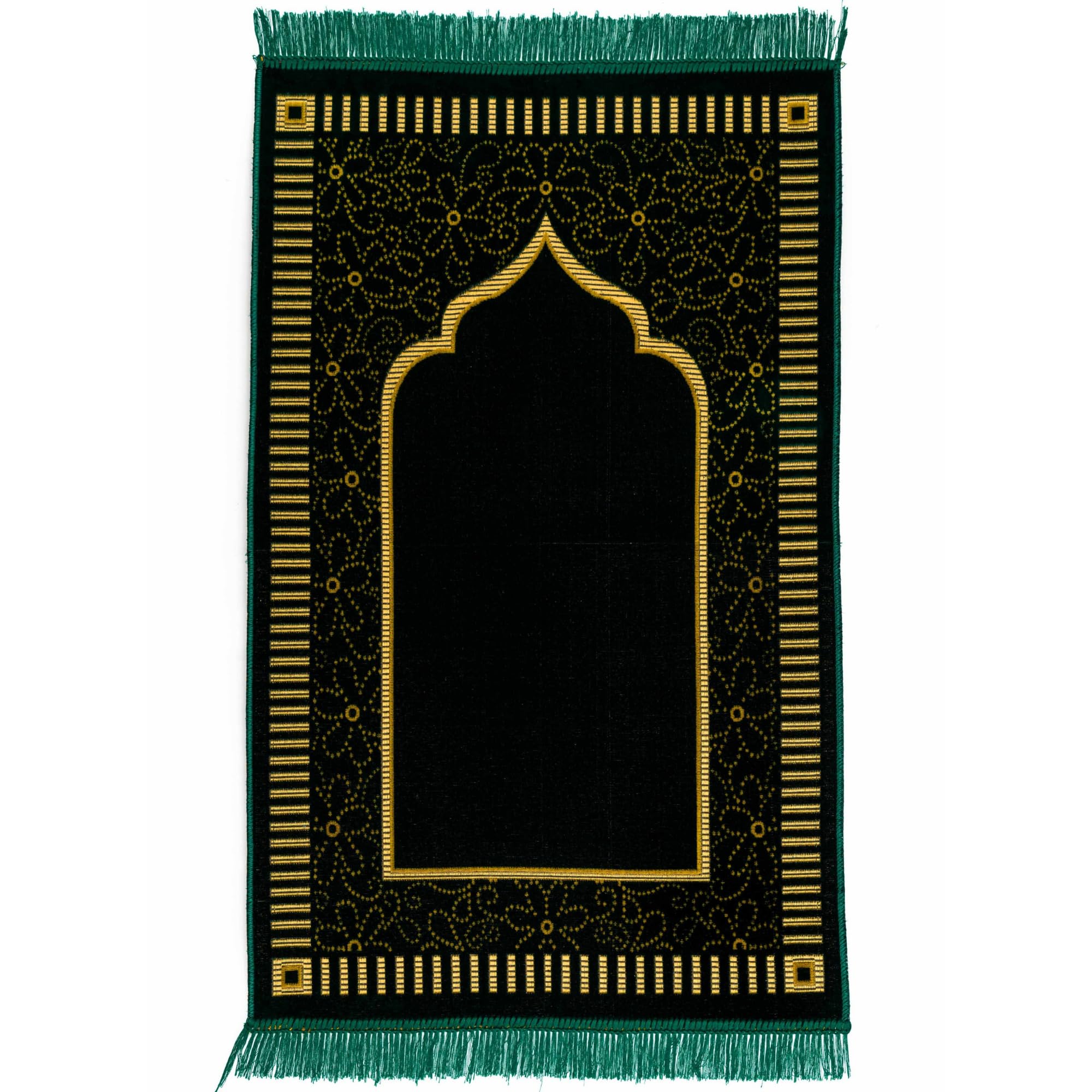 homeart Muslim Prayer Rug, Soft Plush Thin Islamic Prayer Mat, Janamaz, Sajada, Praying Carpet, Islamic Gift for Men & Women, Ramadan Eid Hajj Gift, Riyadh Pattern, Dark Green