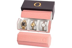 QWATCHBANDS Napa Leather Watch Rolls for Men - Hexagon Watch Roll Travel Case for Watches - Storage Organizer Genuine Leather with Velvet Interior Display