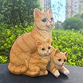 Ahbuohe Mama Cat and Kitten Garden Statue,Outdoor Lawn Decorative Figurine Yellow Cat Statue for Patio Yard,Funny Animal Flower Bed Decor Art Sculpture