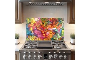 DAIFURONGE Tempered Glass Backsplash For Kitchen Behind Stove,Energy of Stained,Stove Backsplash Top Cover,Easy to Clean Glass Splashback,Home Kitchen Wall Decor (30"x18"(76.2x45.72cm))