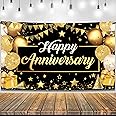 KatchOn, Happy Anniversary Banner Black and Gold - XtraLarge, 72x44 Inch | Happy Anniversary Decorations for Party, Happy Anniversary Backdrop | Happy Anniversary Sign, Wedding Anniversary Decorations