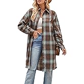 Zontroldy Women's Mid Long Casual Button Down Long Flannel Shirts Plaid Shacket Jacket with Pockets