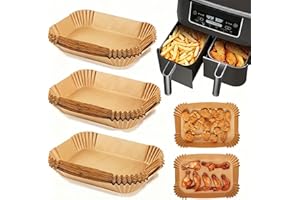 Air Fryer Disposable Paper Liner, 100PCS Food Grade Parchment Liners, Dual Air Fryer Accessories Baking Paper (8.6inch-Brown,
