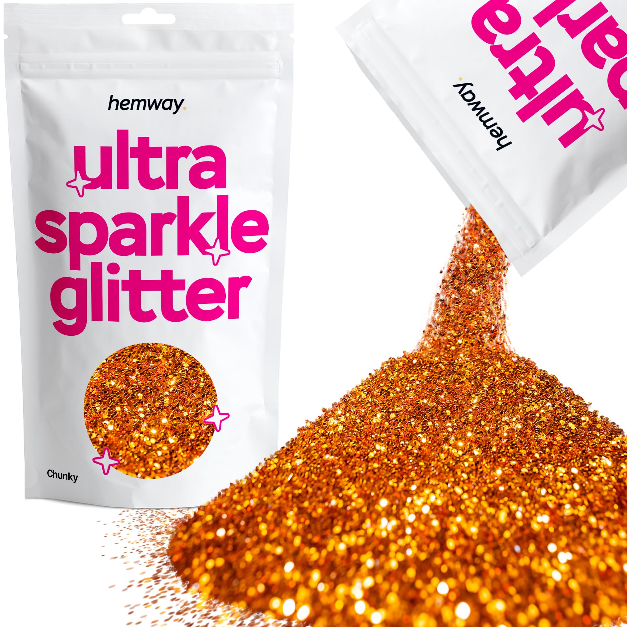 Hemway Ultra Sparkle Glitter Copper 100g Chunky | Glitter for Arts & Craft, Makeup, Nail Art, Crafting, Card Making, Sparkle Decoration
