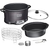 WESTON BRANDS 2-in-1 Indoor Electric Smoker & Programmable Slow Cooker, 6 Quart, With 3-Tier Smoking Rack for Meat, Cheese an