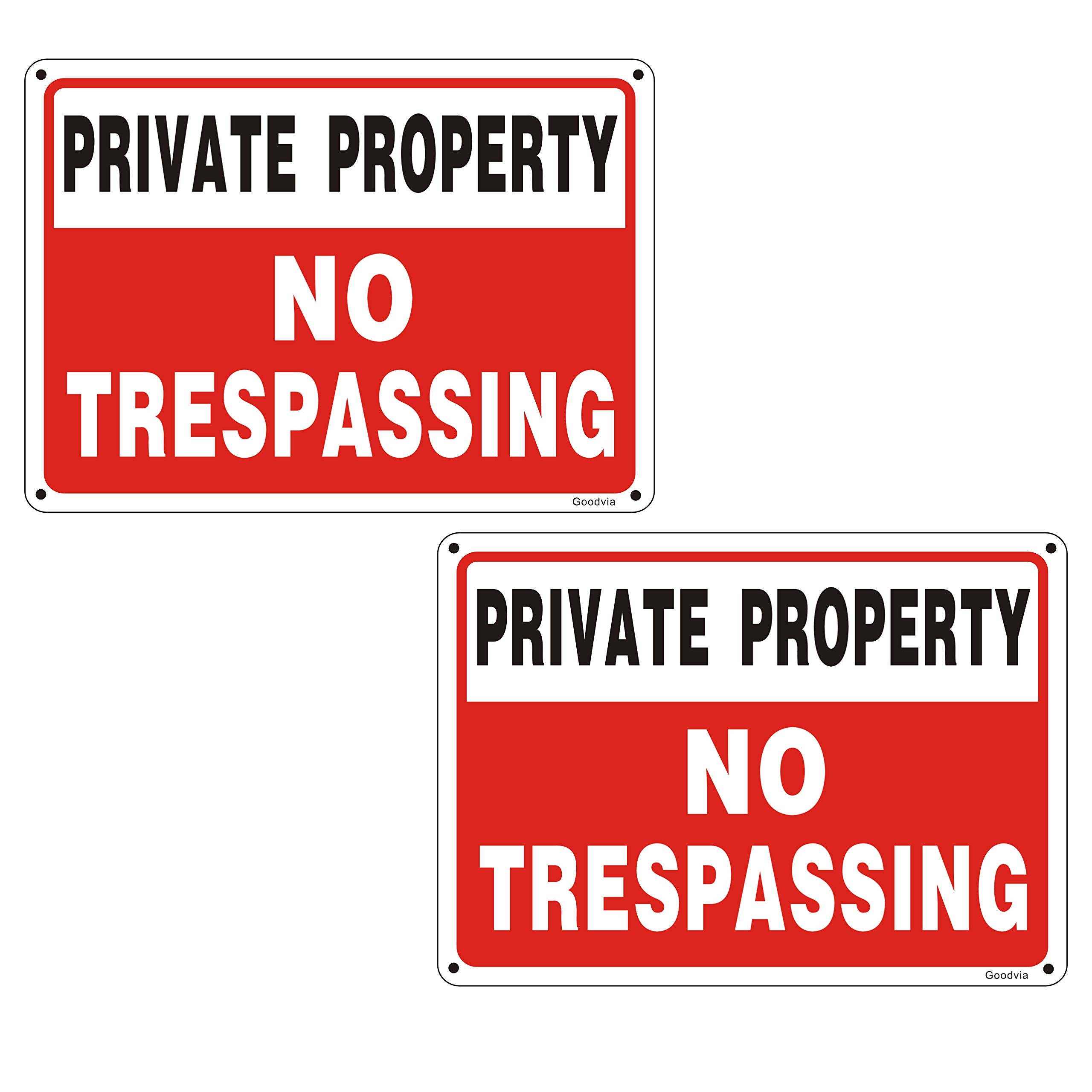 Goodvia Private Property No Trespassing Sign Metal 7 x 10 Inches, 2 × Private Property Signs Outdoor No Trespassing Reflective Aluminum Signs, Rust Free Weatherproof Indoor and Outdoor Use