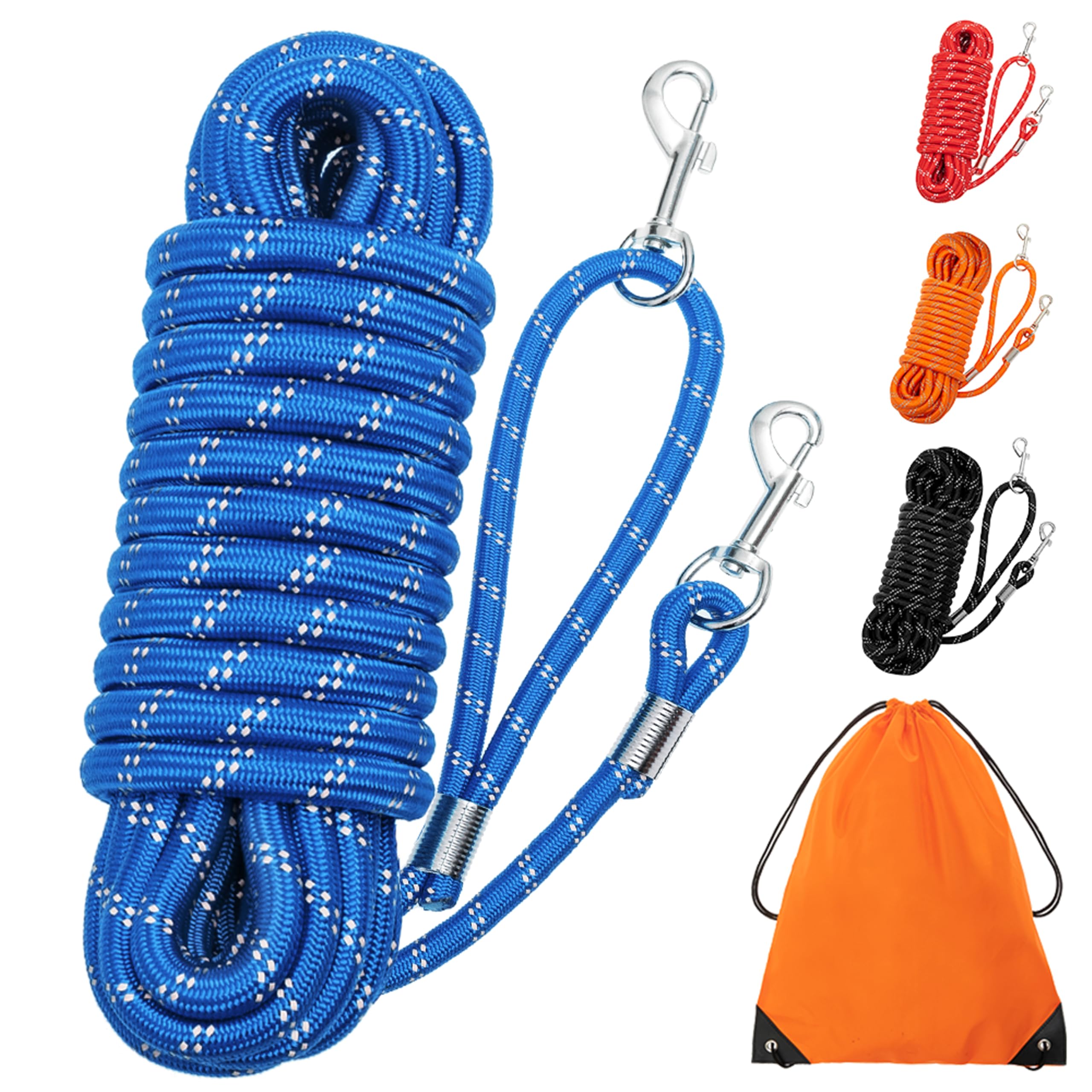 Segzwlor Long Dog Leash - 30ft, 50ft Reflective Training Heavy Duty Rope Dog Leash - Nylon Dog Lead Check Cord for Walking, Hunting, Camping, Running, etc. Easy Control for Small, Medium, Large Dogs