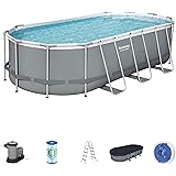 Bestway 56711E Power Steel 18' x 9' x 48" Outdoor Oval Frame Above Ground Swimming Pool Set with 1500 GPH Cartridge Filter Pu