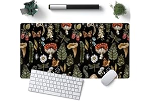 YKJWW Black Mouse Pad Cottage Core Aesthetic Mouse Pads Mushroom Moon Desk Pad Vintage Mouse Pad Forest Magic Nature Large Desk Pad Ergonomic Mouse Pad With Stitched Edges Non-Slip Computer Mat 31.5x15.7 In