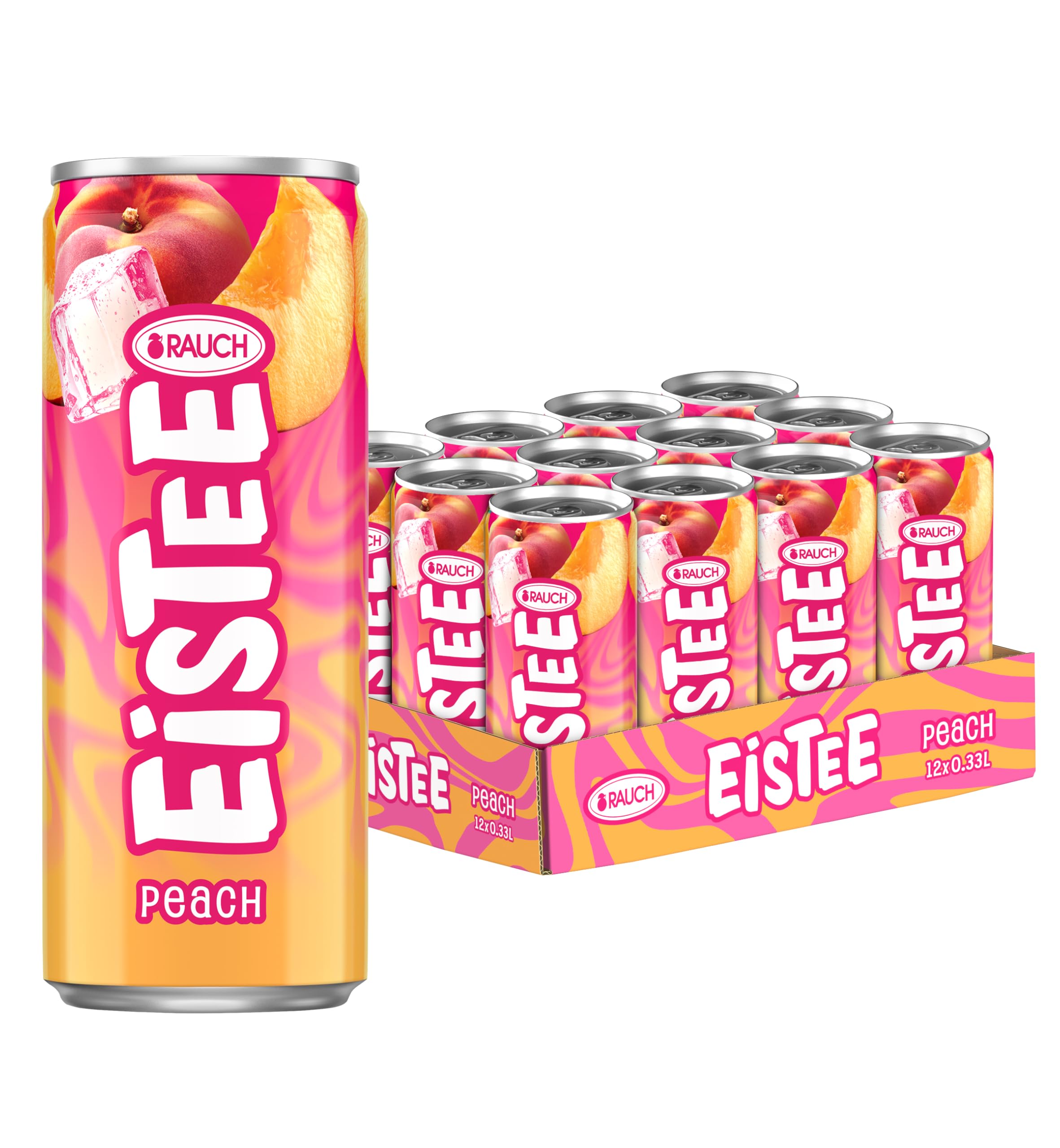 RAUCH Eistee Peach - Erfrischendes Getränk aus Schwarztee und Hagebutte - Optimal Durstlöscher für Tee Trinker - Hohe Qualität - 12x 330ml Dosen