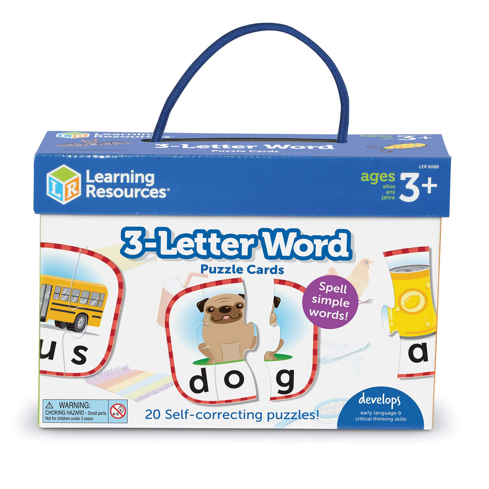 Learning Resources 3-Letter Word Puzzle Cards, Preschool Readiness, Self Correcting Puzzles, Ages 3+