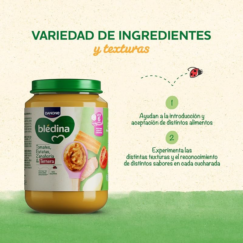Frascos de tomates, batatas, cenouras e carne de vaca para bebés. Frascos Blédina sem sal ou açúcares adicionados e sem glúten. A partir dos 6 meses, embalar 6x200g — foto 6 de 8