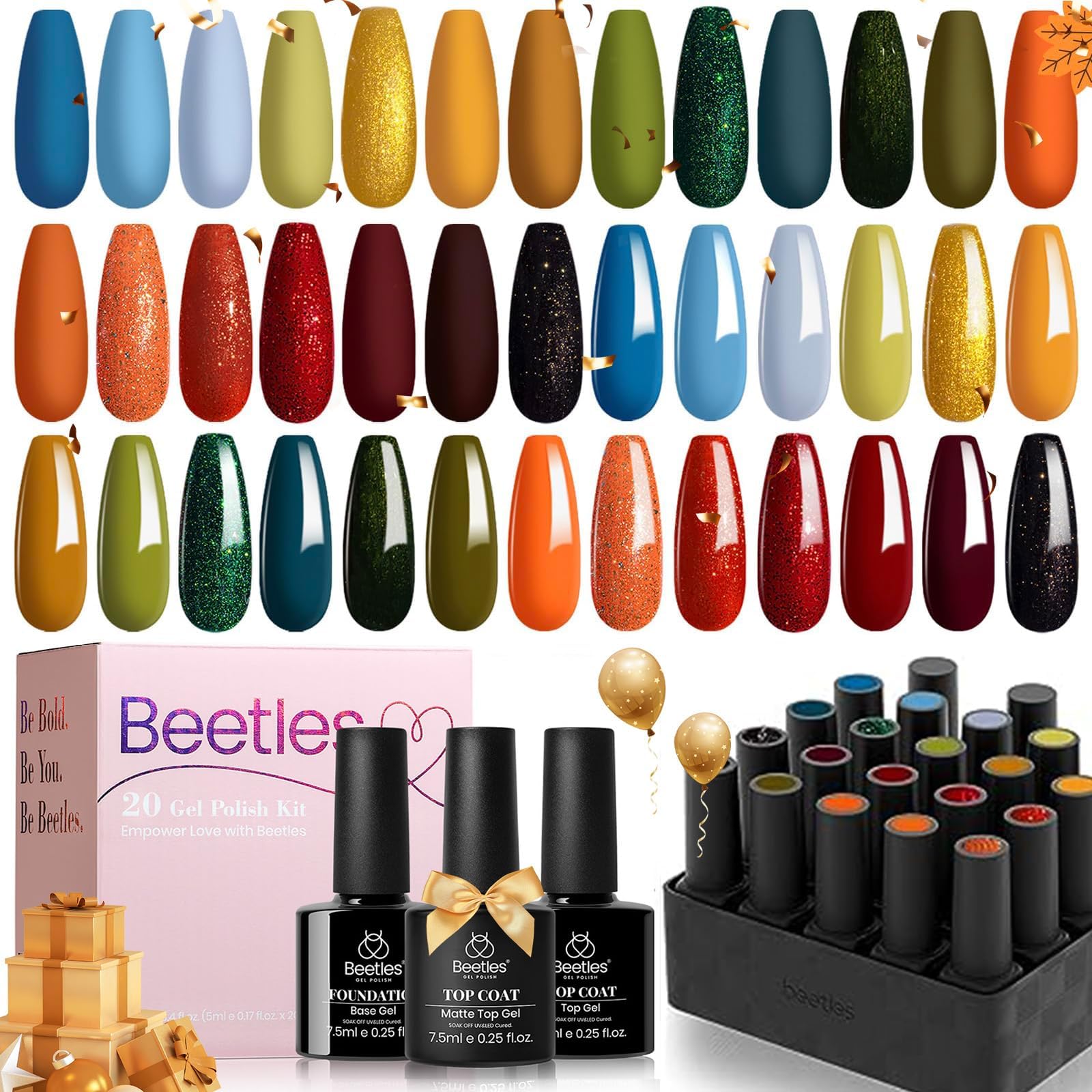 beetles Gel Polish 23 Pcs Fall Festival Nail Pliosh Set Yellow Orange Blue Red Green Gel Polish Soak Off UV Nail Lamp Gel Nail Kit with Gel Top Coat Base Coat Nail Art Manicure โ image 1