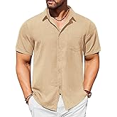 COOFANDY Men's Short Sleeve Button Down Shirt Casual Summer Beach Untucked Vacation Textured Shirts with Pocket