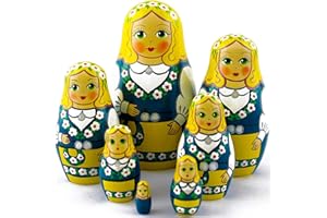 MATRYOSHKA&HANDICRAFT Matreshka Dolls Swedish National Costume Set 7 pcs - Wooden Matryoshka in Nordic Ethnicity Folk Dress - Russian Nesting Dolls Stacking Toys for Kids 7 Pieces