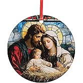 Holy Family Nativity Stained-Glass Style Acrylic Ornament - Traditional Catholic & Christian Christmas Decor, Religious Decorative Hanging Ornaments for Tree