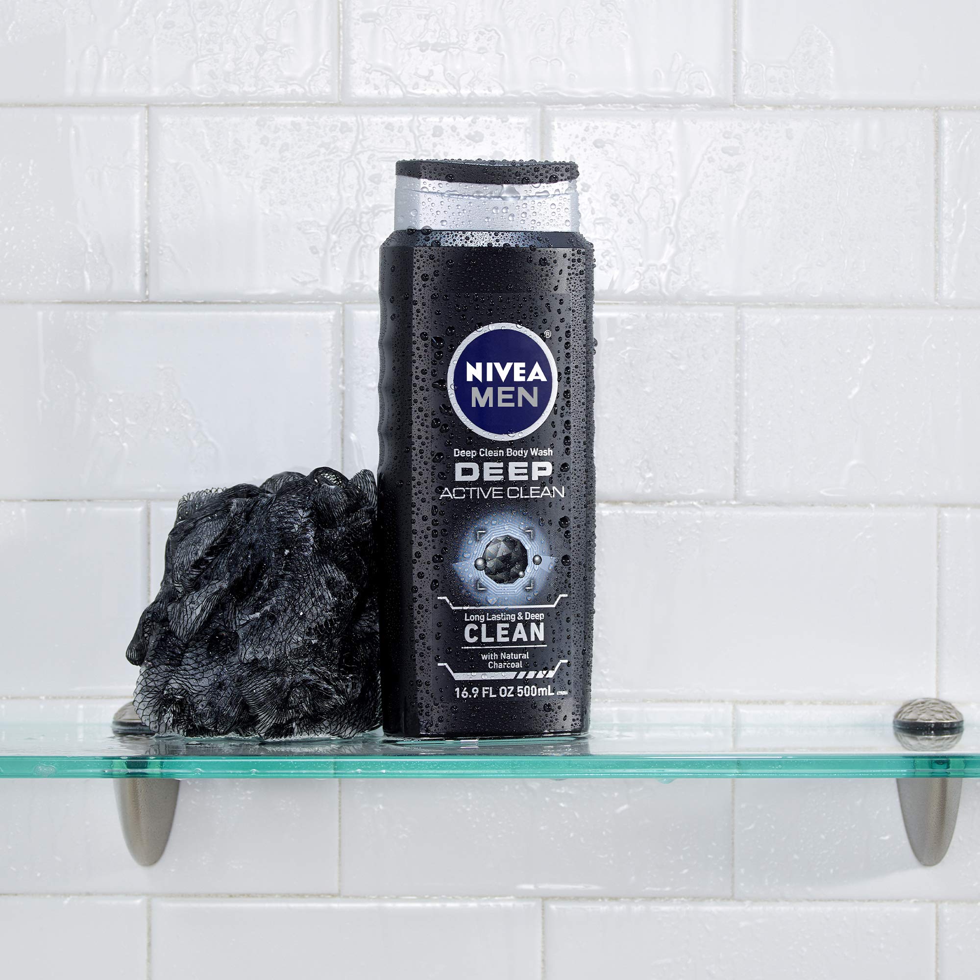 NIVEA Men Active Clean Body Wash, Natural Charcoal, 16.9 Fluid Ounce