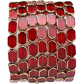 DADIFEN Glass Octagon Beads Red 6x9mm 28pcs Rectangle Golden Edge Crystal Loose Beads for DIY Craft Jewelry Making