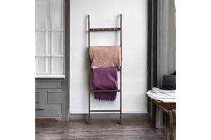 Emir&Odin Blanket Ladder – 5 Tier 60’’ inc Wooden Blanket Ladder, Living Room Home Decor, Wall Decorative Ladder Shelves, Wooden Blanket Ladder for Livingroom Furniture (Dark Brown)