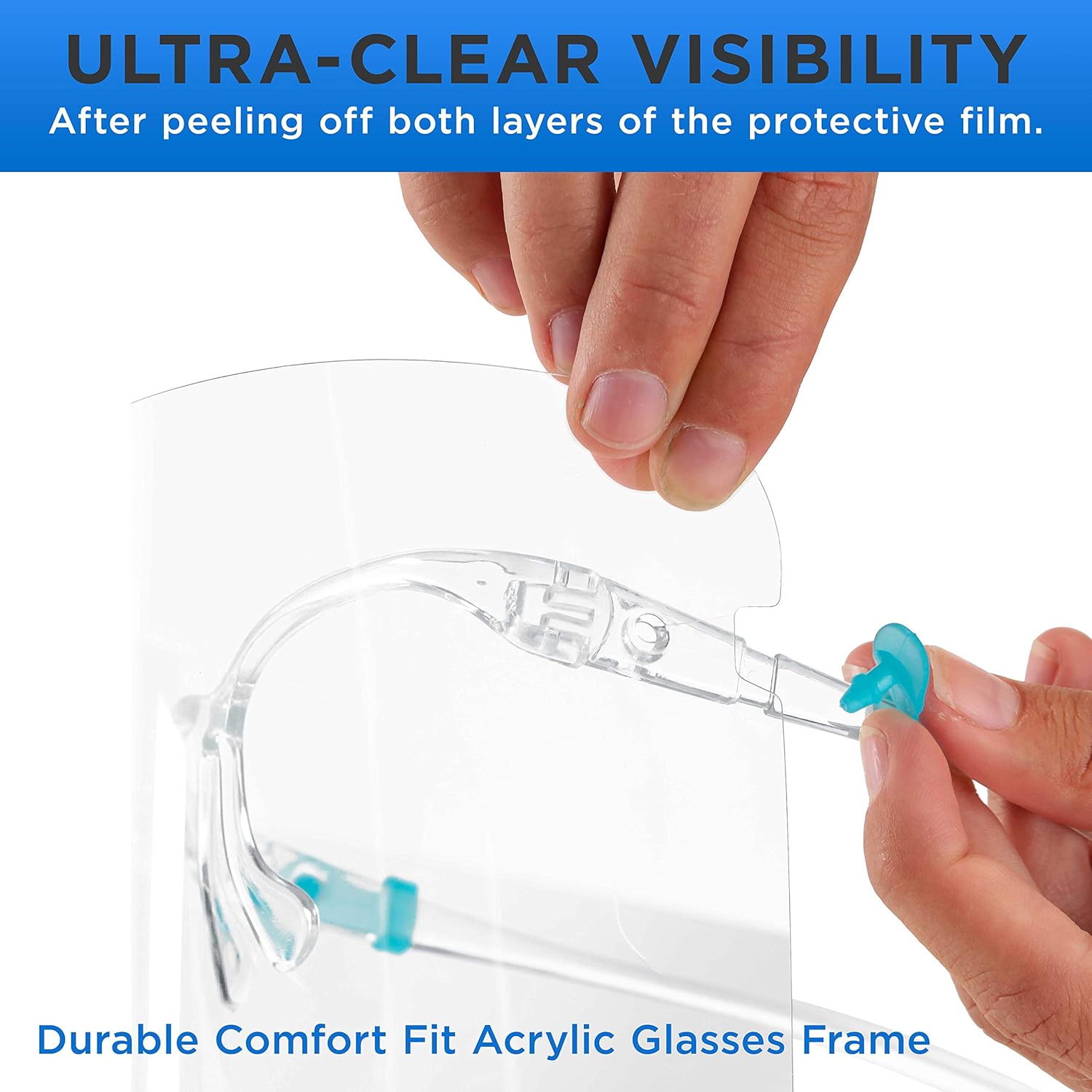 TCP Global Salon World Safety Face Shields with Glasses Frames (Pack of 10) - Ultra Clear Protective Full Face Shields to Protect Eyes, Nose, Mouth - Anti-Fog PET Plastic Sanitary Droplet Splash Guard - - 