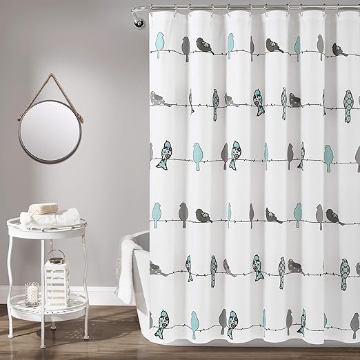 Amazon Com Lush Decor Blue And Gray Rowley Shower Curtain Floral