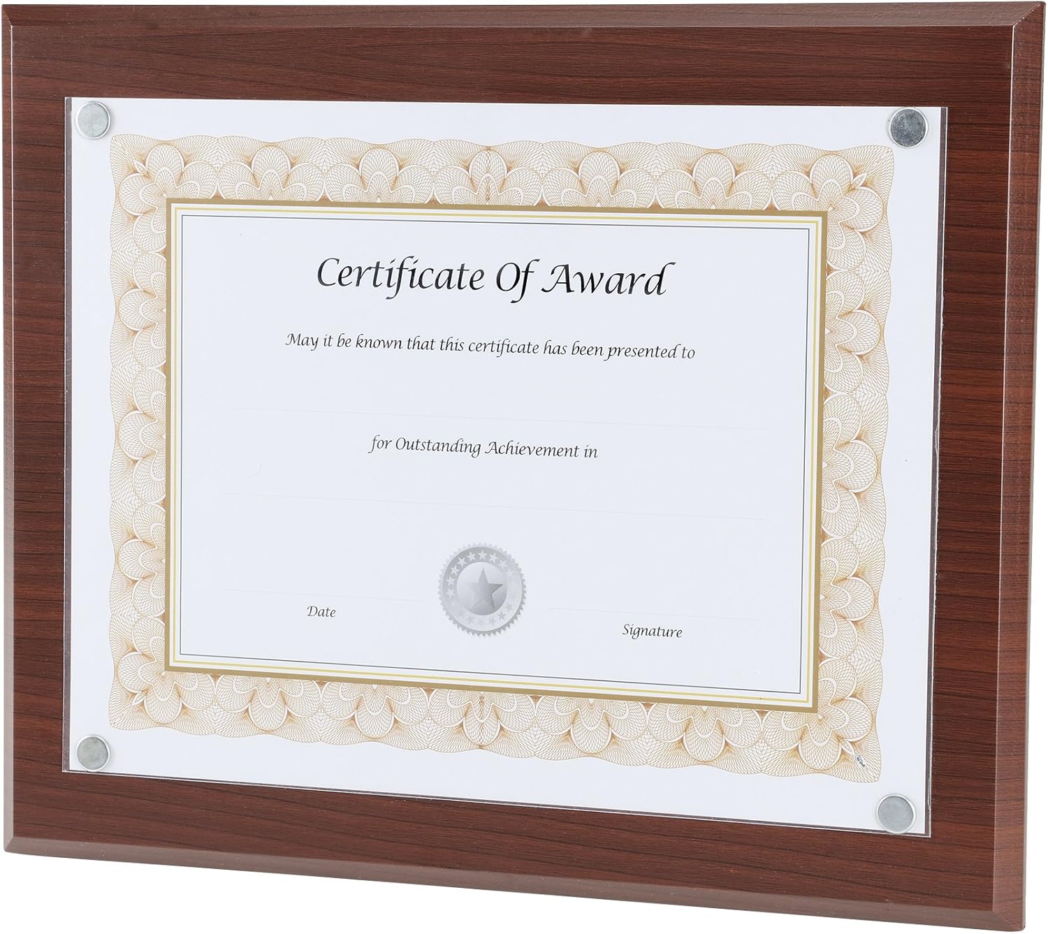 Nudell 8.5" x 11" Award Plaque with Exclusive Easy-load Magnetic Clear Cover System (actual dimensions 10.5" x 13"), Mahogany (18868) : Office Products