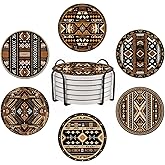 Drink Coasters Set of 6, Western Ceramic Stone Coasters, Western Home Decor, with Cork Base and Metal Holder, Absorbent Round Non-Slip Drink Coffee Bar Decor Mug Cup Coaster