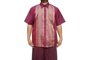 RaanPahMuang Formal Northern Thailand Woven Stitchwork Short Sleeve Silk Shirt
