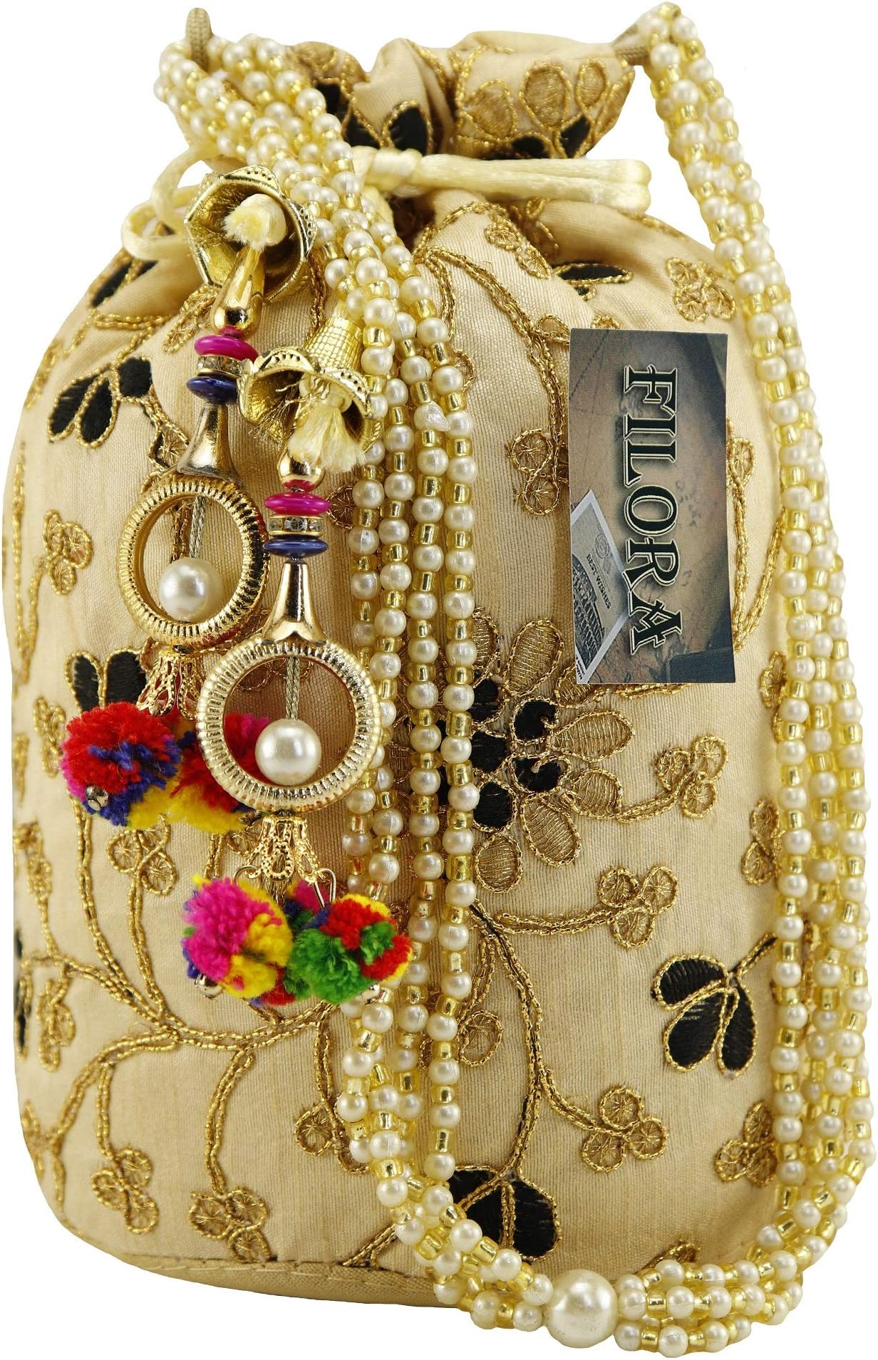 Filora Women's Ethnic Rajasthani Silk Potli Bag/Potli Purse/Bridal Clutch/Bridal Purse