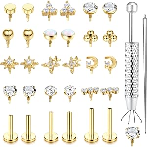 Drperfect 16G 18G Flat Back Stud Earrings for Women | Hypoallergenic Surgical Steel Internal Thread Stud Piercing Jewelry for