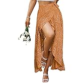 BerryGo Women's Boho Floral Wrap Maxi Skirt High Waisted Long Skirt with Slit