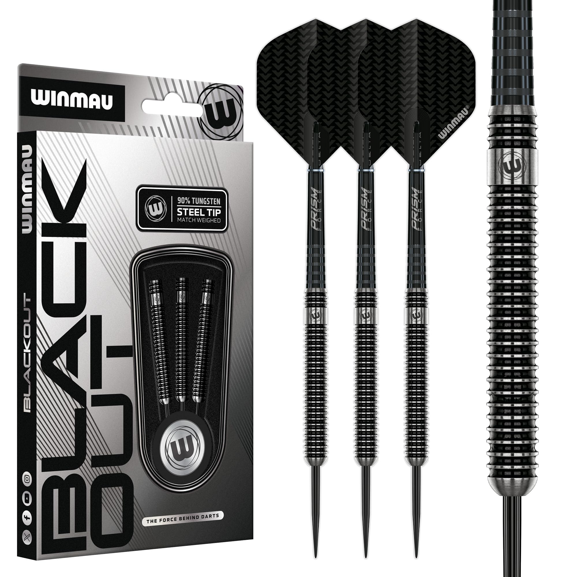 WINMAU Blackout Series 22g Parallel Steel Tip Dart Set | 90% Tungsten Darts - Professional Darts Set with Dart Flights & Shafts — image 1